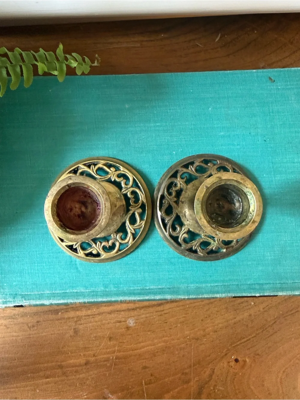 Antique-Style Brass Tone Decorative Candle Holders - Set of 2
